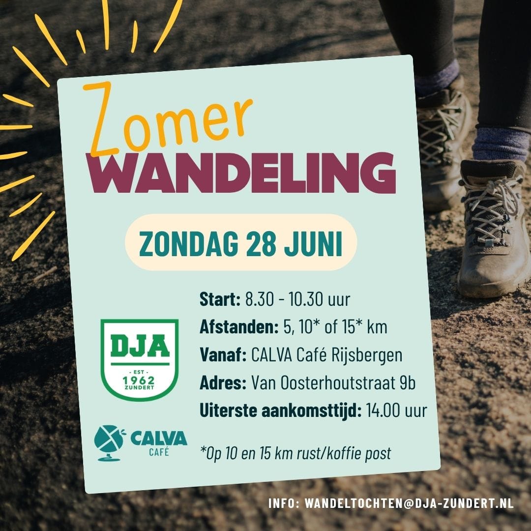 DJA Zomerwandeling start bij Calva Cafe in Rijsbergen op zondag 28 juni